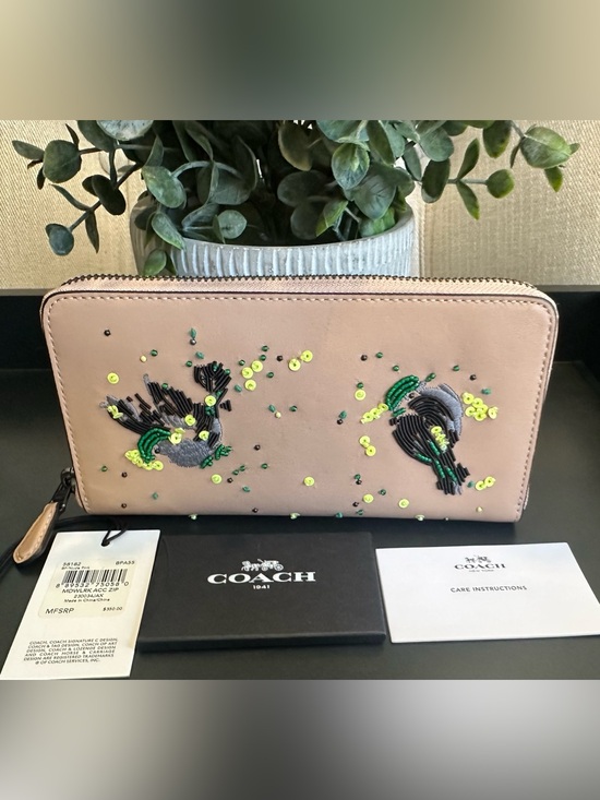 Coach Handbags - Coach Meadowlark Song bird  Large Accordion Beading Stitching Leather Wallet